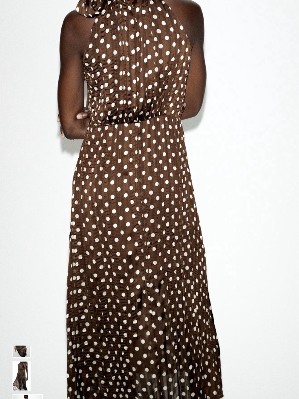 Zara Brown Polka Dot Halter Midi Dress - Picture 7 of 12
